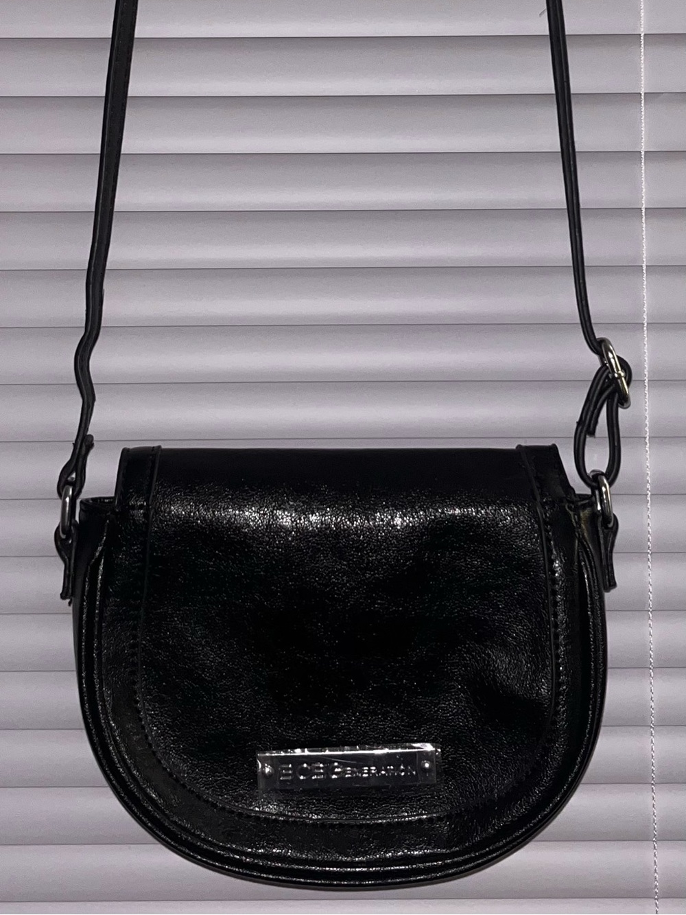 ❤️BCBGeneration Black Polyurethane Saddle Crossbody Bag Purse